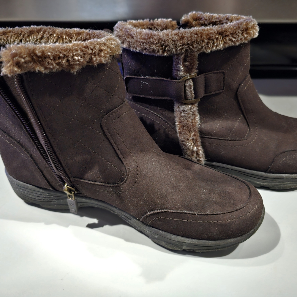 Easy Spirit Cozy Brown Fur-Lined Ankle Boots
